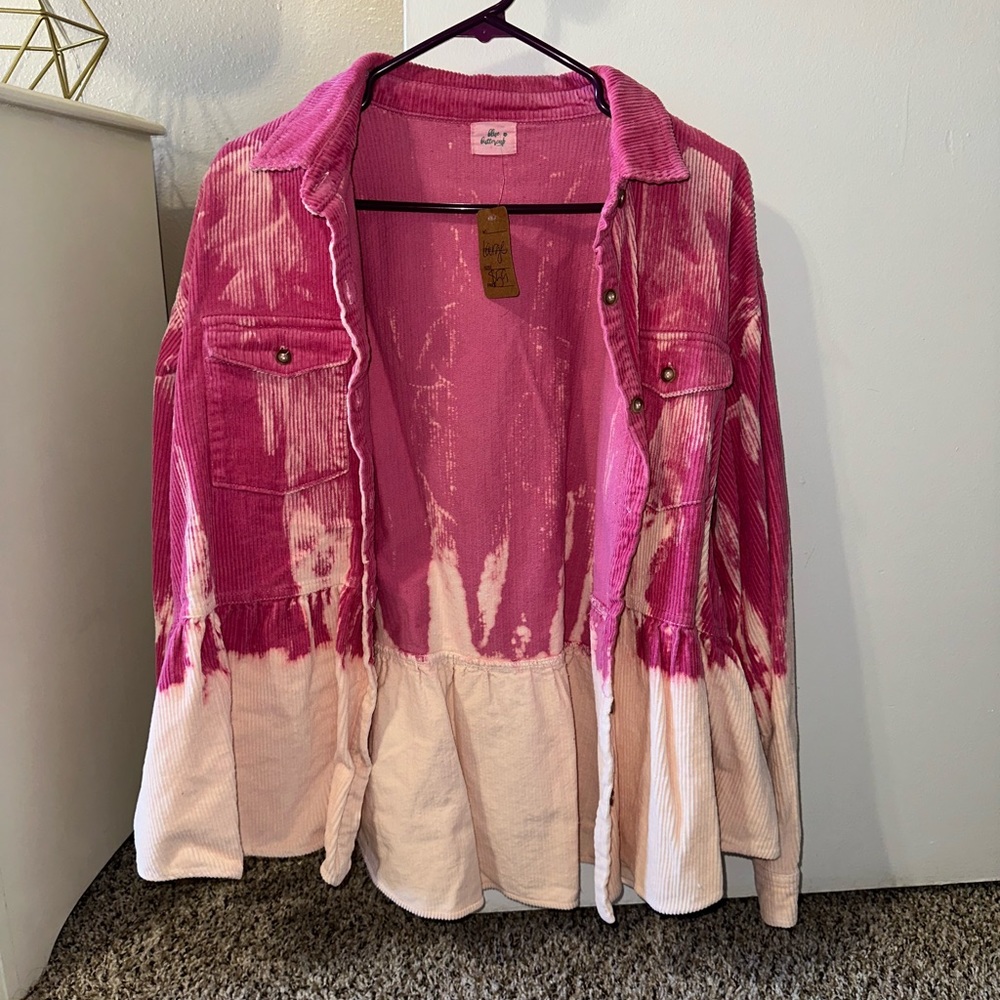Pink bleached corduroy shacket size large